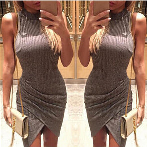 Fashion Sleeveless High Collar Irregular Bodycon Dress