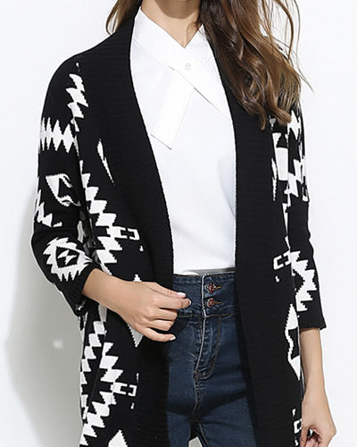 Diamond Jacquard Cardigan Knitted Coat