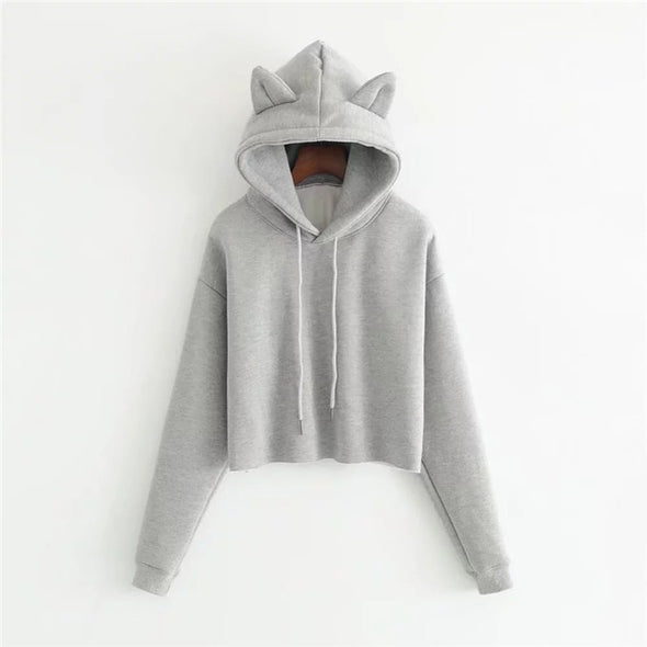 Cute Cat Head Hooded Loose Short High Waist Hoodies