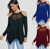 Cotton Cold Shoulder Openwork Long Sleeve Tops