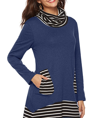 Splicing Pocket Long Sleeve Bib Collar Sweatshirt