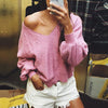 Fashion Plain Long Sleeve V-Neck Sweater