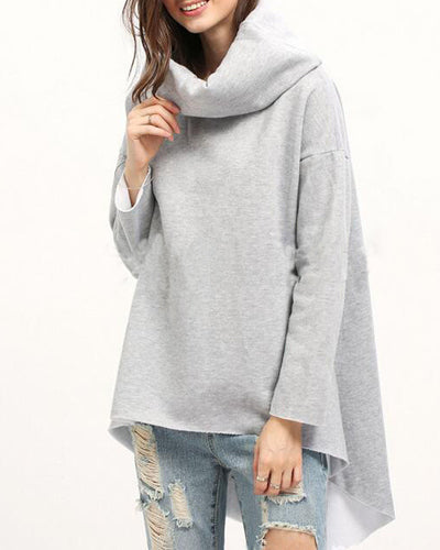 Fleece Pile Pile Collar Irregular Long Sleeve Sweatshirt