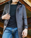 Men's Lapel Double-Breasted Leather Trench Coat