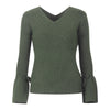 Back Bandage Bell Sleeve V- neck Sweaters