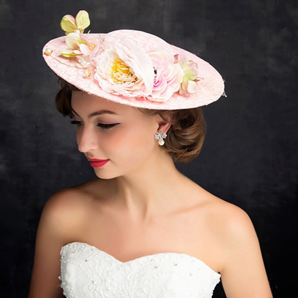 New Fashion Pink Lace Flower Top Hat