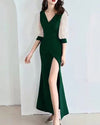 Fishtail Mid-Sleeve Sexy Slim Long Evening Dress