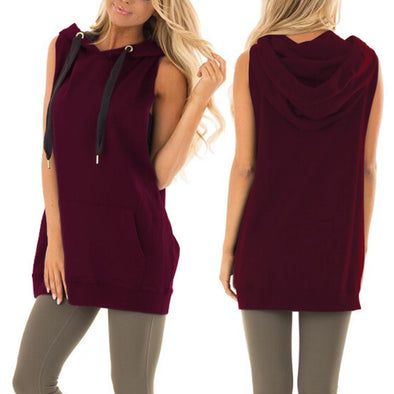 Sleeveless Hooded Long Sweatshirt