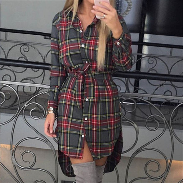 Women's Plaid Print Long Sleeve Dress