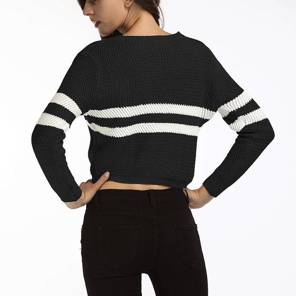 V-Neck Striped Color Matching Sweater