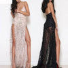 Sequins V-Collar Sexy Backless Sling Split Evening Dress