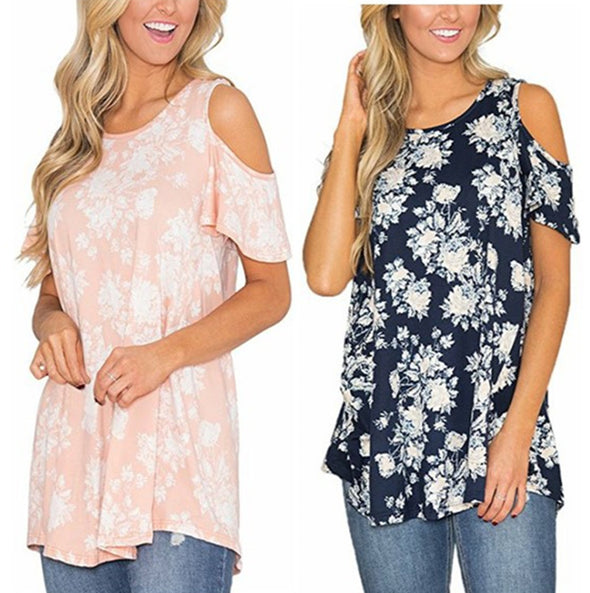 Women's fashion print loose casual strapless T-shirt