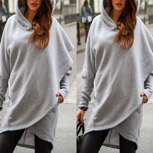 Fashion Asymmetrical Hem Hooded Long Sleeve Hoodies