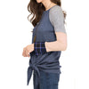 Plaid Stitching Hem Knotted T-Shirt