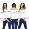 Women's off-the-shoulder collar trumpet sleeve T-shirt