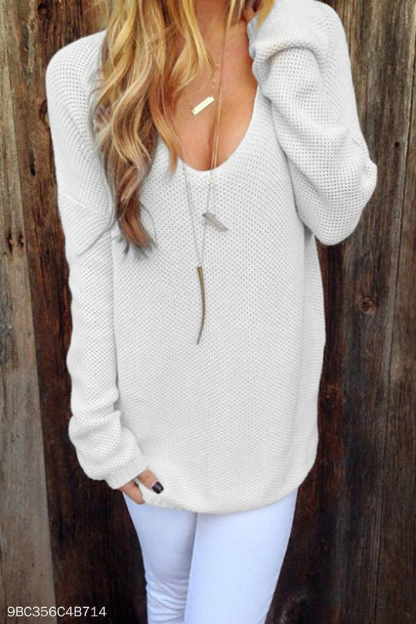 Round Neck  Plain  Casual Sweaters