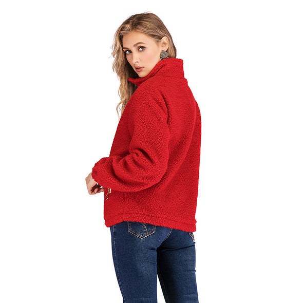 Solid Color Zipper Collar Short Women's Coat