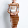 Cutaway Collar Strapless Striped Package Hip Bodycon Dress