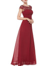 Round Neck Patchwork Ruched  Hollow Out Plain Evening Dress