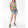 Loose Hand-Woven Striped Rainbow Long Sleeve Sweater