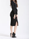 Women's New Round Neck Single-Breasted Solid Color Lace Knit Dress