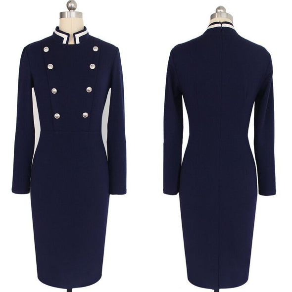 Standing Collar Long Sleeve Slim Bodycon Dress