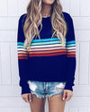 Printed Color Striped Long Sleeve Sweatshirt