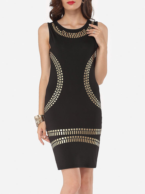 Printed Designed Round Neck Bodycon Dress