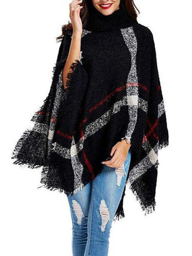 Women's Turtleneck Wool Knit Poncho Sweater Cardigan