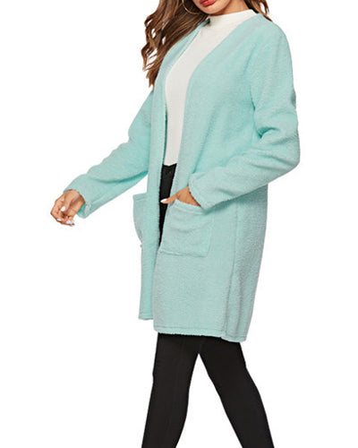 Long Sleeve Pocket Long Woolen Coat