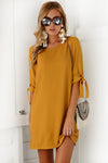 Simple Solid O-Neck Short Sleeve Chiffon Shift Dress