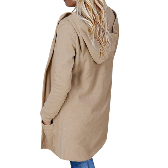 Casual Solid Color Hooded Cardigan Coat