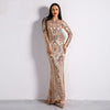 Sexy O-neck Long Sleeve Vintage Sequin Evening Dress