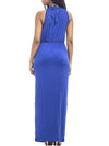 Band Collar Ruched Plain Evening Dress