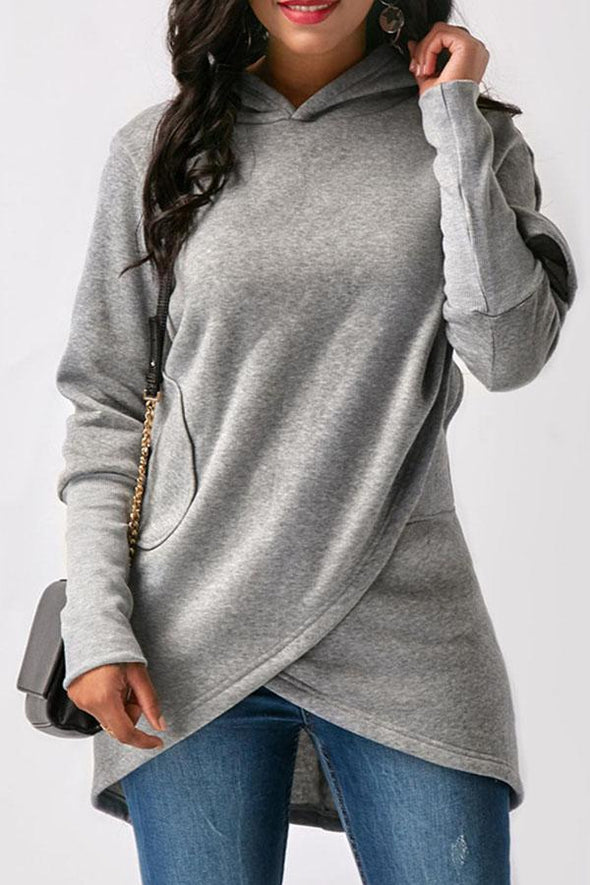 Asymmetric Hem Loose Fitting  Plain Hoodies