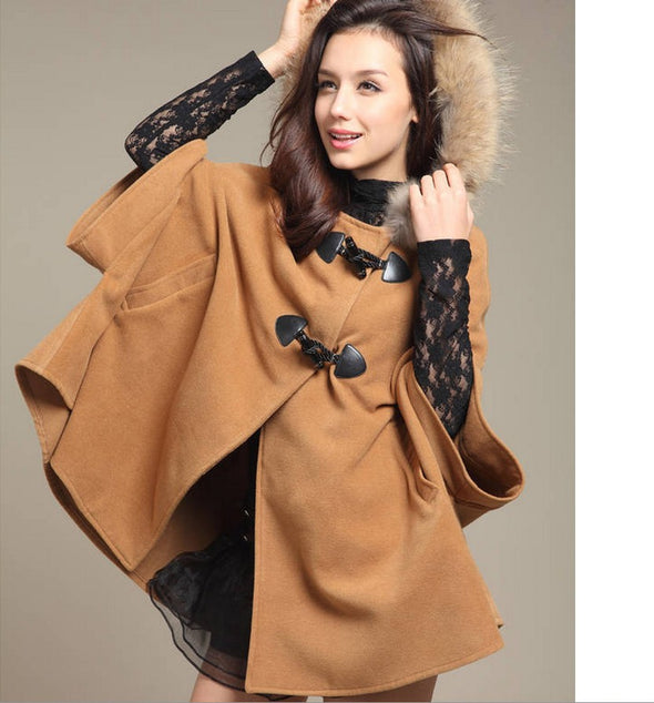 Fur Collar Cloak Woolen Shawl Coat