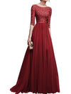 Round Neck Patchwork Plain Evening Dress