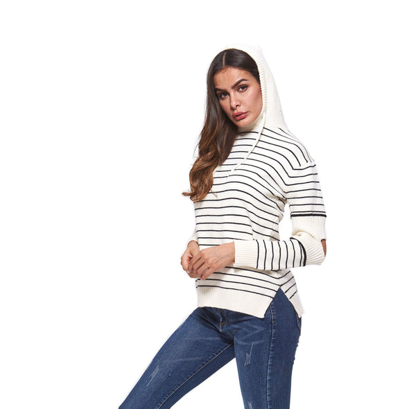 Women's hooded striped sweater