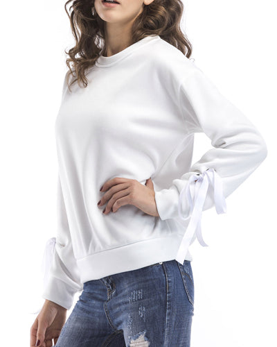 New Long Sleeves Plus Velvet Straps Solid Color Sweatshirt