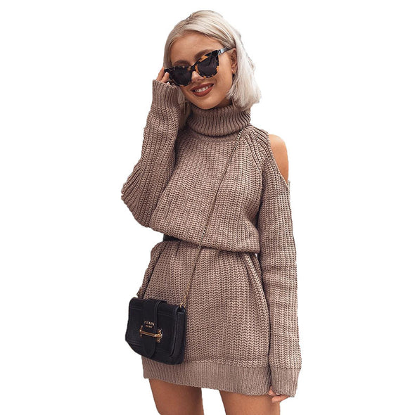 Women fashion knitted long-sleeved dress