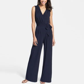 Sexy V-Neck Pure Color Sleeveless Jumpsuit