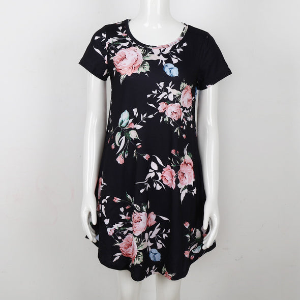 Short Sleeve Printed A-Line Dress