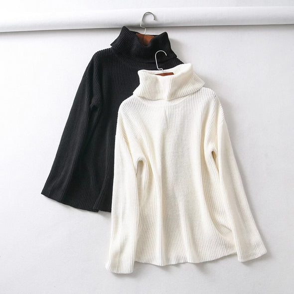 Simple Solid Color High Neck Collar Knitting Sweaters