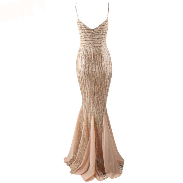 Deep V Sequin Sparkling Evening Dress