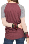 Plaid Stitching Hem Knotted T-Shirt