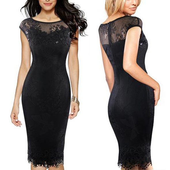 Fashion Sequins Crochet Butterfly Lace Bodycon Dress