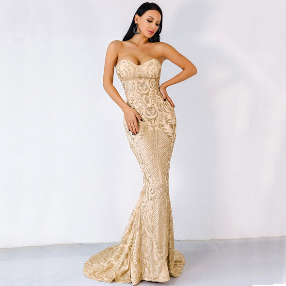 Sexy Elegant Strapless Geometric Evening Dress