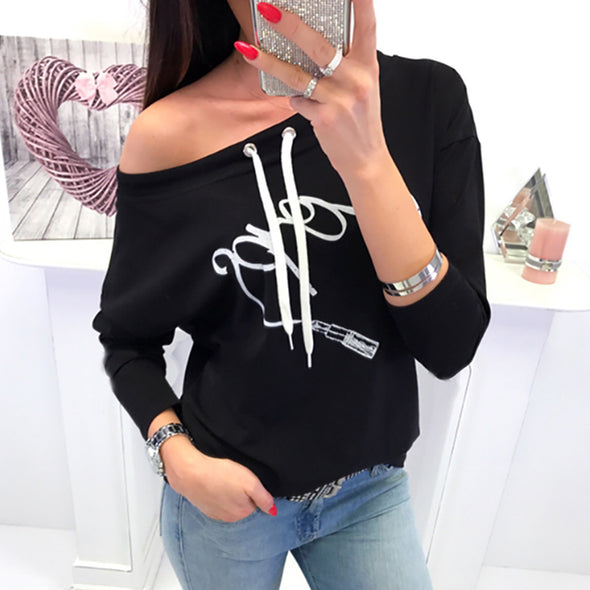 Printed Sexy Long-Sleeved Sweatshirt