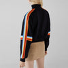 Zipper Long Sleeve Rainbow Strip Loose High Collar Sweater