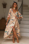 Casual Printed Deep V-Neck Flare sleeve Bohemian Maxi Dress